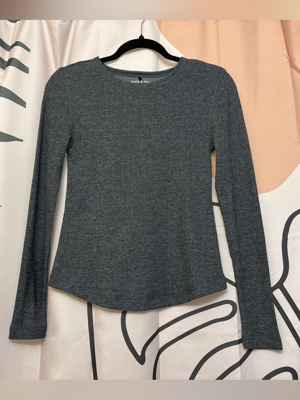 Charcoal Ribbed Long-Sleeve Top